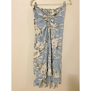 Vtg Tropical Group Smocked Floral Strapless Halter Dress M Luau Resort Hawaiian